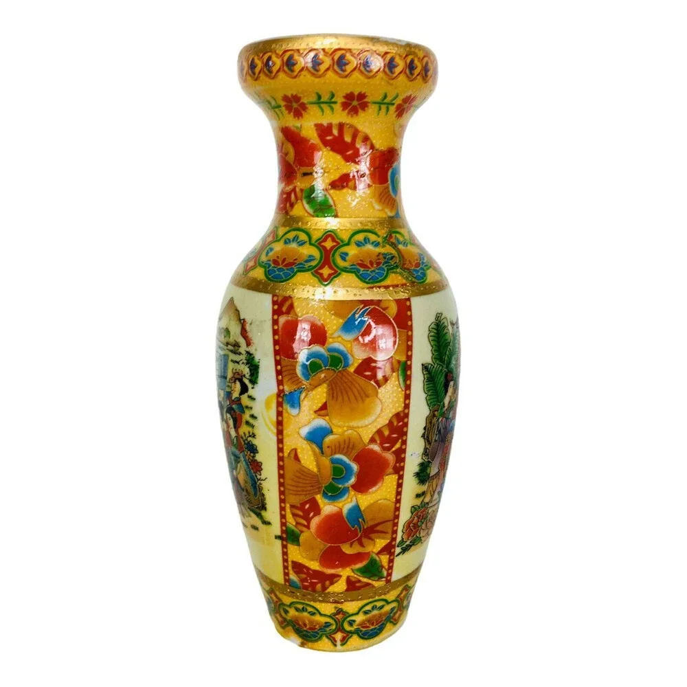 Early 1900s Japanese Geisha Satsuma Hand Painted Porcelain Gold Guild Vase 8